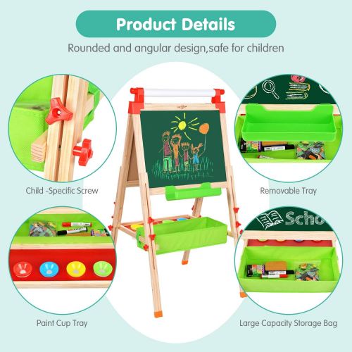  [아마존베스트]BATTOP Easel for Kids with Paper Roll, Art Easel for Kids 3 in 1 Double Sided Childrens Homeschool Easel Chalkboard Dry Erase Whiteboard Toddler Toy Easel Paint Cups Wooden Adjusta