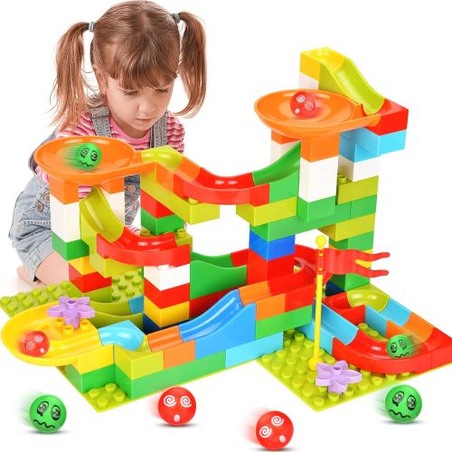  [아마존베스트]BATTOP Marble Run Building Blocks Construction Toys Set Puzzle Race Track for Kids-97 Pieces