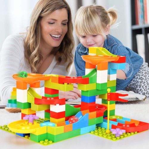  [아마존베스트]BATTOP Marble Run Building Blocks Construction Toys Set Puzzle Race Track for Kids-97 Pieces