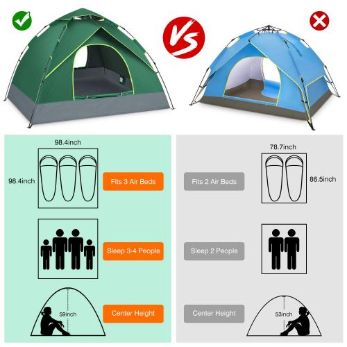  BATTOP 3-4 Person Tent for Family Camping Automatic Instant Pop Up Tents 4 Season Backpacking Tent for Outdoor 98.25 L x 98.25 W x 58.95 H