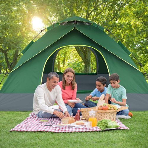  BATTOP 3-4 Person Tent for Family Camping Automatic Instant Pop Up Tents 4 Season Backpacking Tent for Outdoor 98.25 L x 98.25 W x 58.95 H