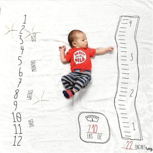  BATZkids Muslin Watch me Grow Ruler Milestone Blanket- Days, Weeks, Months and Years