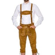 할로윈 용품BAVARIA TRACHTEN Lederhosen Men - Genuine Leather Authentic German Lederhosen for Men Oktoberfest Outfit - Light Brown - Long