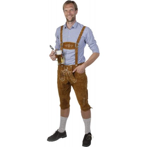  할로윈 용품BAVARIA TRACHTEN Lederhosen Men - Genuine Leather Authentic German Lederhosen for Men Oktoberfest Outfit - Light Brown - Long