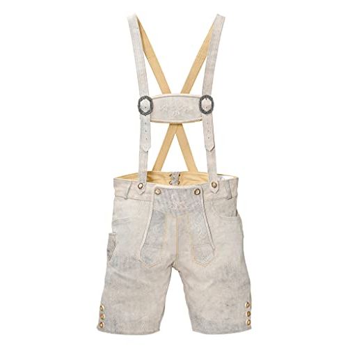  할로윈 용품BAVARIA TRACHTEN White Lederhosen TREND 2021 - Genuine Leather Authentic German Lederhosen for Men - Oktoberfest Outfit Short