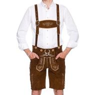 BAVARIA TRACHTEN Lederhosen for Men - Genuine Leather Authentic German Lederhosen Men - Bundhosen Men - Original Men Oktoberfest Costume/Outfit - Dark Brown - Short