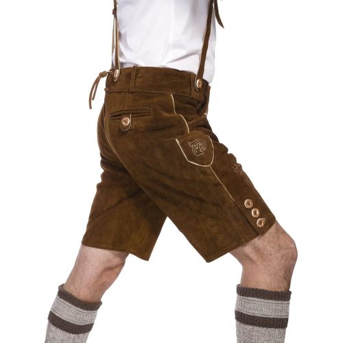  할로윈 용품BAVARIA TRACHTEN Lederhosen for Men - Genuine Leather Authentic German Lederhosen Men - Bundhosen Men - Original Men Oktoberfest Costume/Outfit - Dark Brown - Short