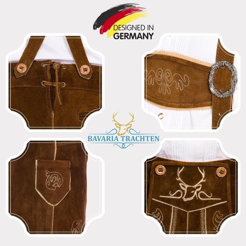  할로윈 용품BAVARIA TRACHTEN Lederhosen for Men - Genuine Leather Authentic German Lederhosen Men - Bundhosen Men - Original Men Oktoberfest Costume/Outfit - Dark Brown - Short