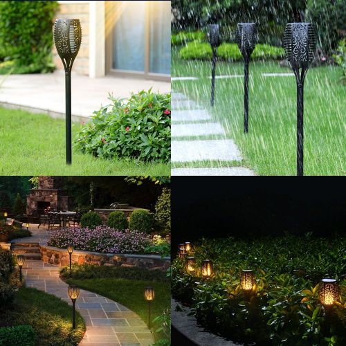  BAXIA TECHNOLOGY Solar Lights Outdoor, Waterproof Dancing Flickering Flame Torch Lights, 96 LED Solar Powered Flame Lights Dusk to Dawn Auto On/Off Security Torch Light for Patio,