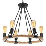 BAYCHEER HL371768 Industrial Retro Vintage style with 39.37 inch Length Chain Rope 6 Lights Chandelier Pendant Light Lamp use E26/27 Bulb