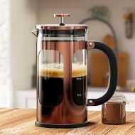 BAYKA 21 Ounce French Press Coffee Tea Maker Small, Stainless Steel Coffee Press Single Serve, Heat Resistant Thickened Borosilicate Glass, Copper 0.6 Liter, Gifts for Camping Dad Mom Fathers Day