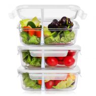 BAYKA Glass Meal Prep Containers 36 Oz 3-Pack, 2 Sealed Compartment Glass Food Storage Containers with Lids, Portion Control Airtight Glass Lunch Containers, BPA Free
