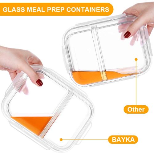  BAYKA Glass Meal Prep Containers 36 Oz 3-Pack, 2 Sealed Compartment Glass Food Storage Containers with Lids, Portion Control Airtight Glass Lunch Containers, BPA Free
