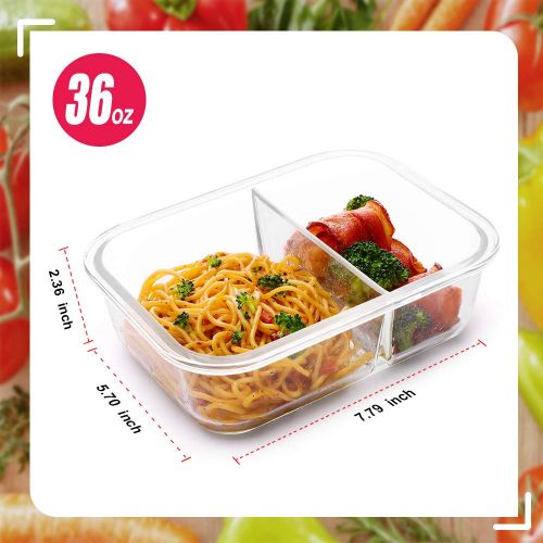  BAYKA Glass Meal Prep Containers 36 Oz 3-Pack, 2 Sealed Compartment Glass Food Storage Containers with Lids, Portion Control Airtight Glass Lunch Containers, BPA Free