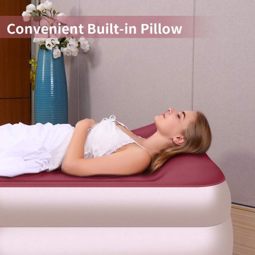  [아마존 핫딜]  [아마존핫딜]BAYKA Twin Air Mattress with with Built-in Pump & Pillow, Raised Elevated Double High Airbed for Guest, Pink, Blow Up Inflatable Upgraded Camping Bed, 18,