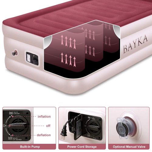  [아마존 핫딜]  [아마존핫딜]BAYKA Twin Air Mattress with with Built-in Pump & Pillow, Raised Elevated Double High Airbed for Guest, Pink, Blow Up Inflatable Upgraded Camping Bed, 18,