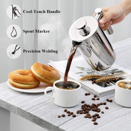  [아마존핫딜][아마존 핫딜] BAYKA Stainless Steel French Press Double-Wall Coffee & Tea Maker, 21oz (600ml) with 2 Extra Filters, Rust-Free, Dishwasher Safe