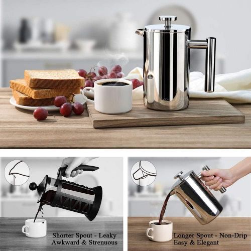  [아마존핫딜][아마존 핫딜] BAYKA Stainless Steel French Press Double-Wall Coffee & Tea Maker, 21oz (600ml) with 2 Extra Filters, Rust-Free, Dishwasher Safe