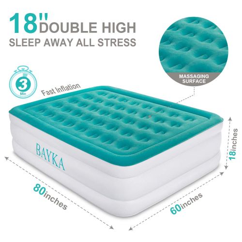  [아마존핫딜][아마존 핫딜] BAYKA Queen Air Mattress with Built in Pump, Durable Blow Up Inflatable Mattresses for Guests, Raised 18 Double High Airbed for Home Travel, 80x60x18inches