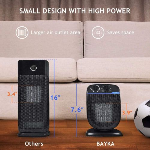  [아마존베스트]BAYKA Space Heater, Portable Electric Space Heater for Office and Home, Ceramic Small Heater with Adjustable Thermostat, Tip-Over and Overheat Protection, 900W/1500W