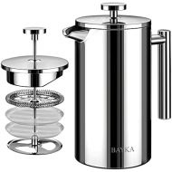BAYKA 34 Oz French Press Coffee Maker, 304 Grade Stainless Steel, Double Wall Insulated Coffee Press for Home Office, 4-Level Filtration Systems, 2 Extra Mesh Filters Included, Dis