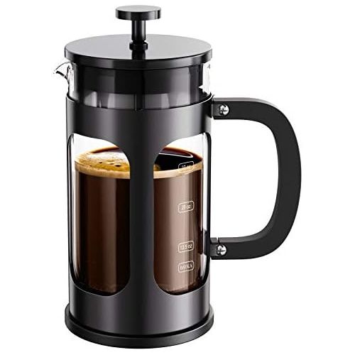  [아마존베스트]BAYKA French Press Coffee Tea Maker, 304 Stainless Steel Coffee Press with 4 Level Filtration System, Heat Resistant Thickened Borosilicate Glass, 34 Ounce, Black