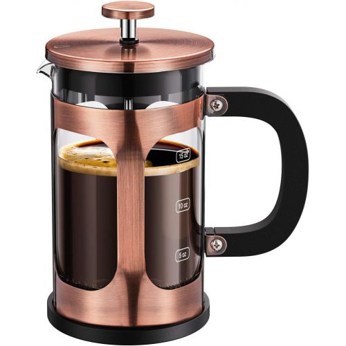  BAYKA French Press Coffee Tea Maker, 304 Stainless Steel Coffee Press, Heat Resistant Thickened Borosilicate Glass, 21 Ounce, Copper