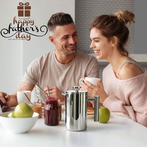  [아마존베스트]BAYKA French Press Coffee Maker, Stainless Steel 21oz Double-Wall Metal Insulated Coffee Tea Makers with 4 Level Filtration System, Rust-Free, Dishwasher Safe