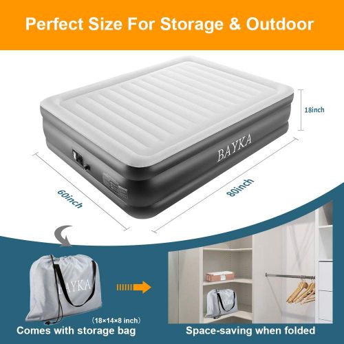  BAYKA Inflatable Queen Air Mattress with Built-in Pump, Double High Blow Up Airbed, Elevated Raised Camping Bed with Durable Polyester Fabric Top & 2-Year Guarantee, Nylon, Grey, F