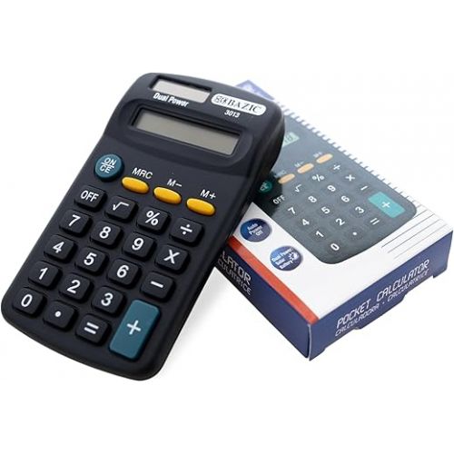  BAZIC 8 Digit Pocket Size Calculator, Dual Power Solar & Battery, LCD Display, Mini Small Basic Standard Function Calculators, Black Color, 288-Pack