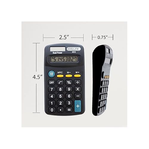  BAZIC 8 Digit Pocket Size Calculator, Dual Power Solar & Battery, LCD Display, Mini Small Basic Standard Function Calculators, Black Color, 288-Pack