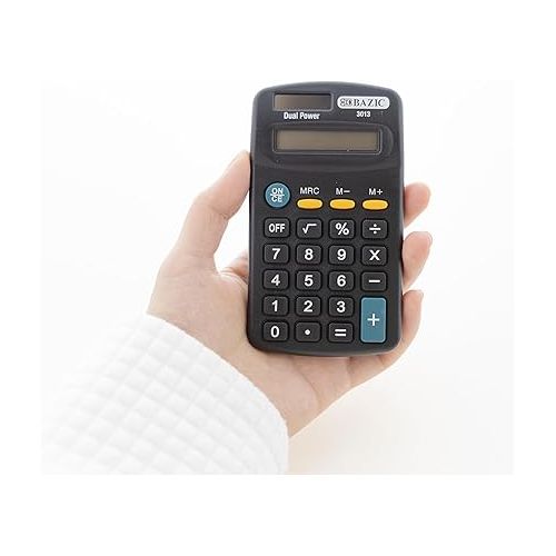  BAZIC 8 Digit Pocket Size Calculator, Dual Power Solar & Battery, LCD Display, Mini Small Basic Standard Function Calculators, Black Color, 288-Pack