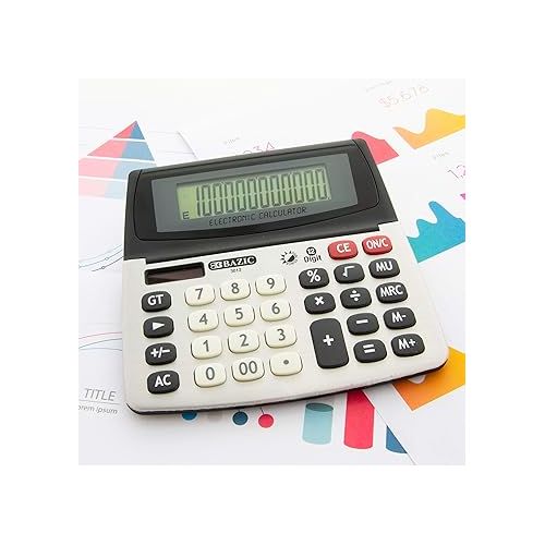  BAZIC 12-Digit Dual Power Desktop Calculator w/Adjustable Display, Solar & Battery, LCD Display, Standard Function Electronics Calculators, 1-Pack