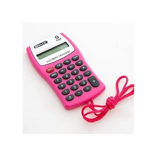  BAZIC Pocket Size Calculator 8-Digit w/Neck String, LCD Display, Small Standard Function Electronics Calculators, Assorted Color, 24-Pack