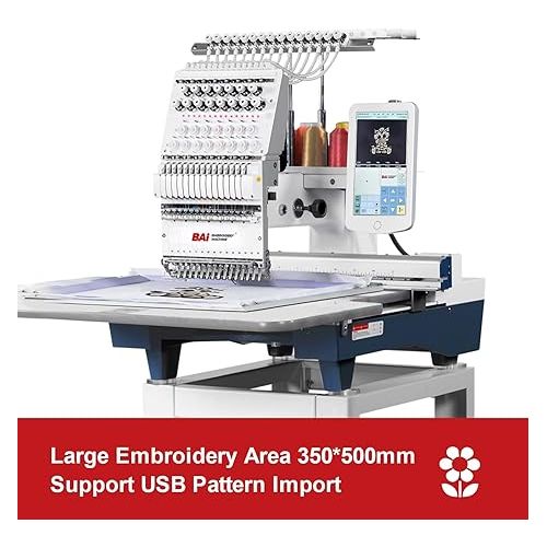  BAi Mirror1501 Hat Embroidery Machine Multi Needle,15 Needle Embroidery Machine with 13.7x19.7 Inches Large Embroidery Area,Commercial Embroidery Machine with Laser Positioning