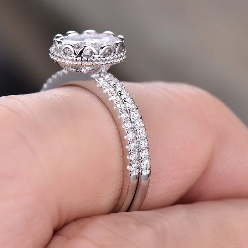  BBBGEM 2pcs Wedding Ring Set Oval Cut CZ Engagement Ring CZ Diamond Wedding Band Eternity Ring Sterling Silver Gift For Her