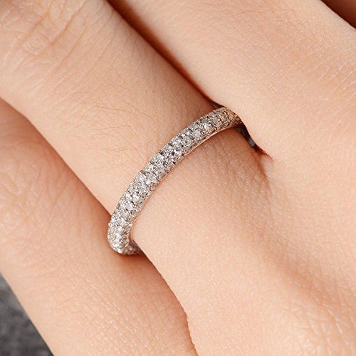  BBBGEM 34 Diamond Eternity Wedding Band Cluster Ring 14K White Gold Stacking Ring Delicate Women Anniversary Gift For Her