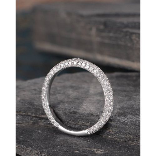  BBBGEM 34 Diamond Eternity Wedding Band Cluster Ring 14K White Gold Stacking Ring Delicate Women Anniversary Gift For Her