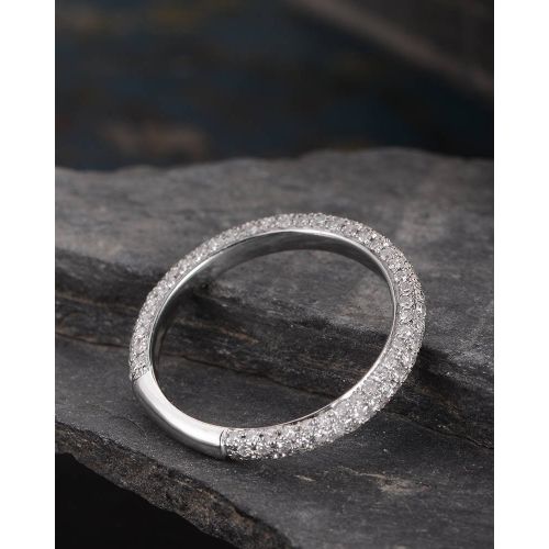  BBBGEM 34 Diamond Eternity Wedding Band Cluster Ring 14K White Gold Stacking Ring Delicate Women Anniversary Gift For Her