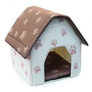 BBDI Foldable Indoor Pet Dog Cat House Bed Shelter - Beige + Brown with Paw Print