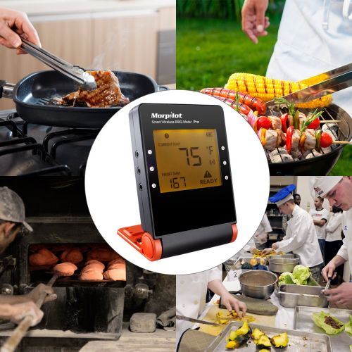  BBQ grill Wireless Meat Thermometers for Grill Smoker, Morpilot Bluetooth BBQ Grill Thermometer Smart Remote Digital Cooking Food with 6 Probes for Outdoor Grilling Smoker Oven Griddle Indoo