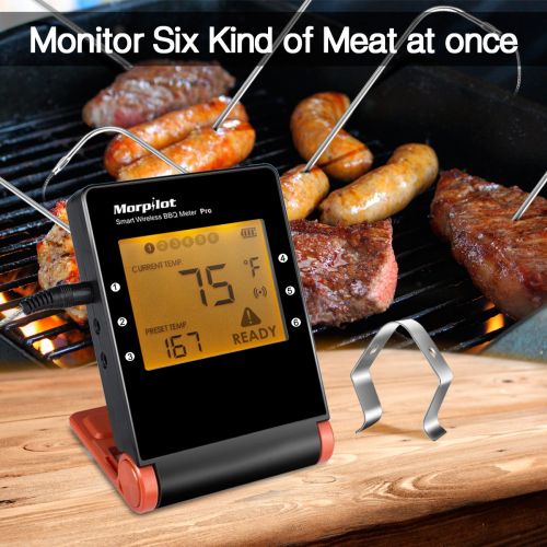  BBQ grill Wireless Meat Thermometers for Grill Smoker, Morpilot Bluetooth BBQ Grill Thermometer Smart Remote Digital Cooking Food with 6 Probes for Outdoor Grilling Smoker Oven Griddle Indoo