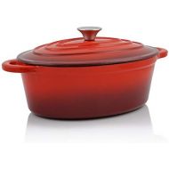 BBQ-Toro Cocotte l Emaillierter Gusseisen Brater mit Deckel l spuelmaschinenfest - induktionsgeeignet - rund (4,3 Liter (oval), Rot)