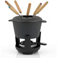 [아마존베스트]BBQ-Toro Gusseisen Fondue Set fuer 6 Personen Fondueset 13 teilig mit Brenner und Gabeln Fuellmenge 1 Liter Kase Schokolade Induktion (rot/Creme emailliert)