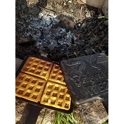  [아마존베스트]BBQ-Toro Waffle Iron, Sandwich Iron, Waffle + Pie Iron, Rectangular Double Shape Made of Cast Iron, Black - Already Burned, Waffle Maker