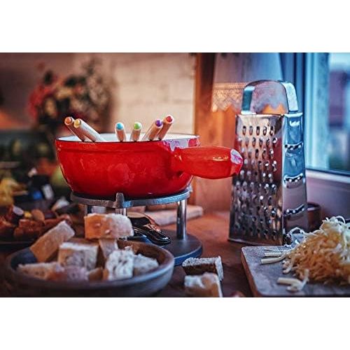  [아마존베스트]BBQ-Toro Cast Iron Fondue Set for 6 People, 13-Piece Fondue Set with Burner and Forks, Capacity 1 Litres Cheese Chocolate Induction