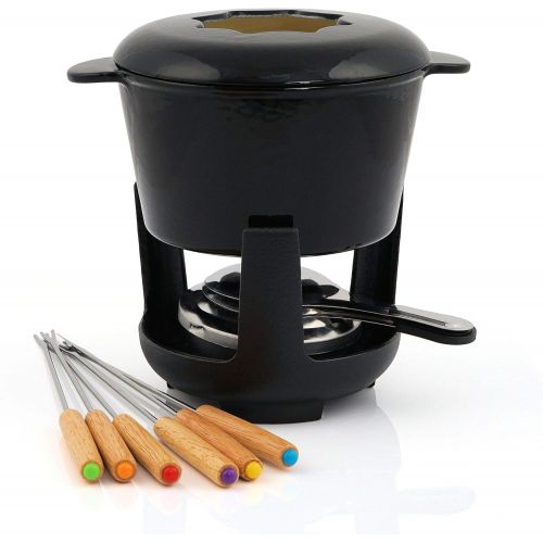  [아마존베스트]BBQ-Toro Cast Iron Fondue Set for 6 People, 13-Piece Fondue Set with Burner and Forks, Capacity 1 Litres Cheese Chocolate Induction