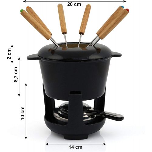  [아마존베스트]BBQ-Toro Cast Iron Fondue Set for 6 People, 13-Piece Fondue Set with Burner and Forks, Capacity 1 Litres Cheese Chocolate Induction