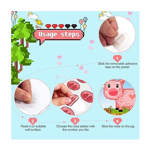  Mining Party Supplies Mining Party Favors Pin The Nose on The Pig Party Game with Pixel Pig Poster Pixelated Party Decor Pixel Party Favor Photo Prop with 8 Pieces Eye Masks Birthday Party Supplies