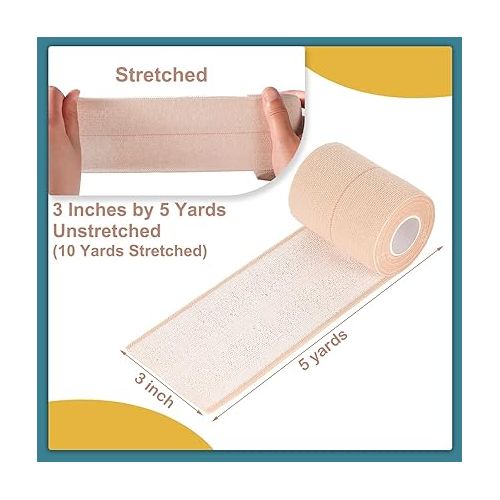  4 Rolls Elastic Tape Adhesive Elastic Tape Self Adhesive Bandage Wrap Flexible Stretch Bandages for Sports Ankle, Knee and Wrist Sprains Animal Pets, 5 Yard (3 Inch in Width)